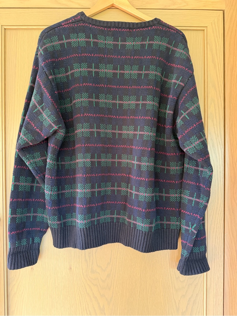 Vintage AKA Eddie Bauer Navy Crewneck Sweater Plaid Cotton / Large - Picture 8 of 11